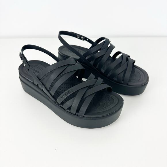 Crocs Brooklyn Strappy Low Wedge Sandals Black Platform Heel Strap Y2K - Picture 1 of 7
